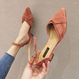 Casual schoenen 2024 Lente zomer Mary Jans Woman Pointed Toe suede lederen band knooppompen lage hakken ol tacones mujer grote maat