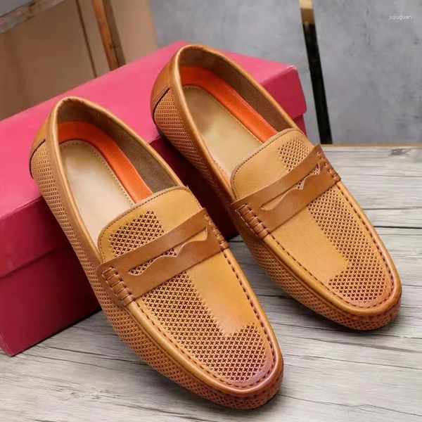 Zapatos informales 2024 Spring Summer Men plano Reduce Round Fashion Fashion Leisure El impulso de cuero genuino para hombres