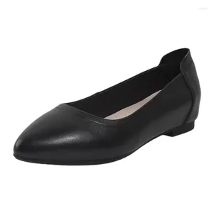 Chaussures décontractées printemps/été pour femmes, coupe légère noire, pointe unique, travail de carrière, cuir Simple, confortable, 2024