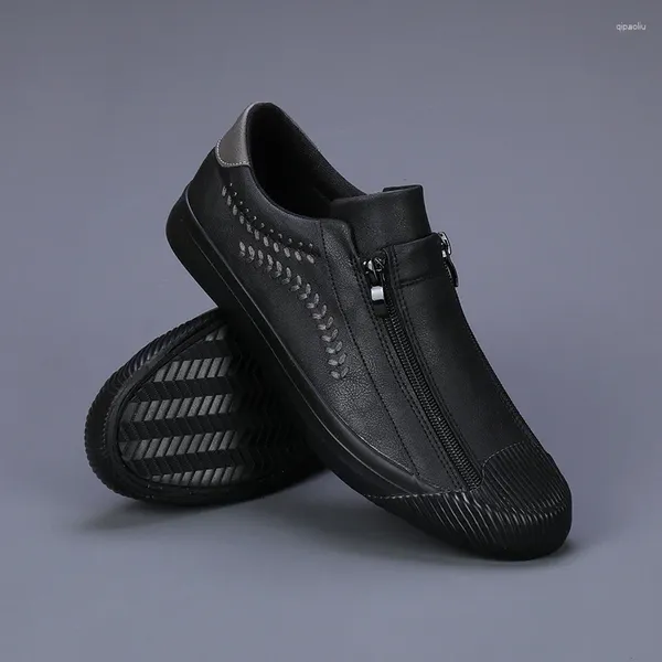 Chaussures décontractées 2024 Spring White Leather Mens Low Falt Print Zip Designer Men's Light Fashion confortable pour mâle