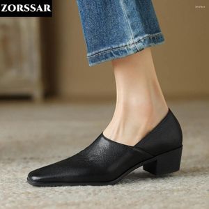 Chaussures décontractées 2024 Printemps Femmes Low Talon Toe carré Slip on Pumps Femme Locs confortable Foedies Shoe Black Abricot Boat Zapatos Mujer