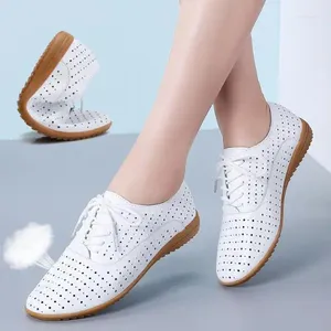 Zapatos casuales 2024 primavera mujeres Oxford bailarina pisos mocasines de cuero genuino mocasines con cordones blanco 36-41