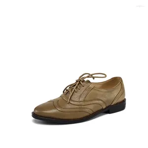 Zapatos informales para mujer, zapatos de tacón de piel Natural de 22-24,5 cm, mocasines completos de piel de vaca lavados Vintage con cordones, primavera 2024