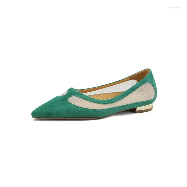 Zapatos casuales 2024 primavera mujeres bombas cuero Natural 22-24,5 cm niños gamuza malla piel de oveja piel de cerdo punta puntiaguda tacones bajos