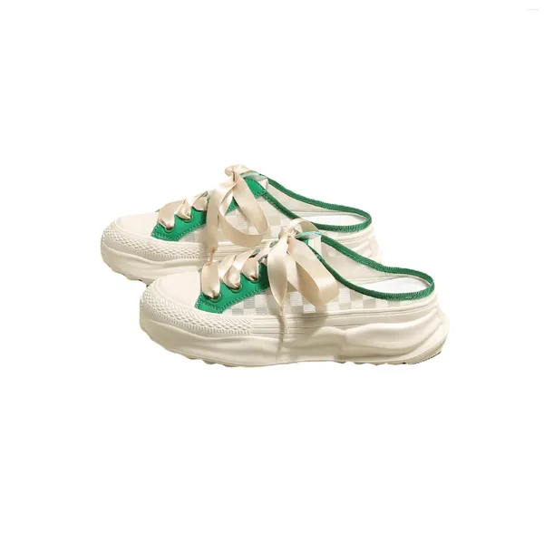 Zapatos informales 2024 Summer Baotou Solas gruesas Disuelto Sandalias Pastelas suelto de mujer Luo Flat con correas a medias zapatillas
