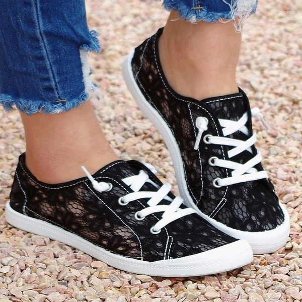 Chaussures décontractées 2024 Fashion Summer Lace Flat Breathable Women Sneakers Femme Lace-Up confort Mesh Sport Zapatillas Mujer