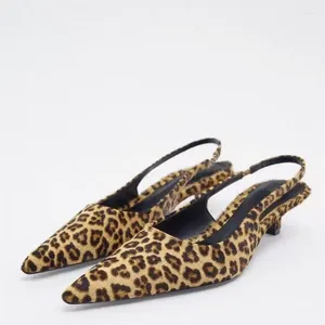 Zapatos casuales 2024 Moda de verano Señoras Sandalias planas con talón descubierto Estampado de leopardo Playa de tacón bajo