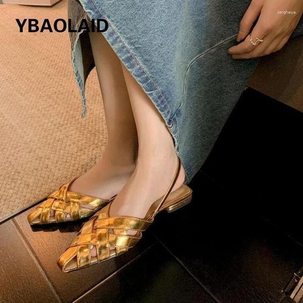 Chaussures décontractées 2024 Femmes d'été Sandales Fashion Weave Design Slip on Slingback Low Talon Bouche superficielle Robe Flats Mules