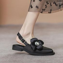 Zapatos informales 2024 Traf RhinestoneFloral Sandalias Mujer mulas de seda Slingback Sandalias Mujer hebilla trasera Correa Gladiador Sandalias Mujer