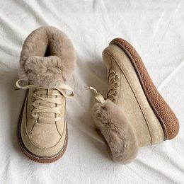 Casual schoenen 2024 Winterlaarzen Fur Ladies Sneeuwwol Laaggesneden warme man en vrouwen kort