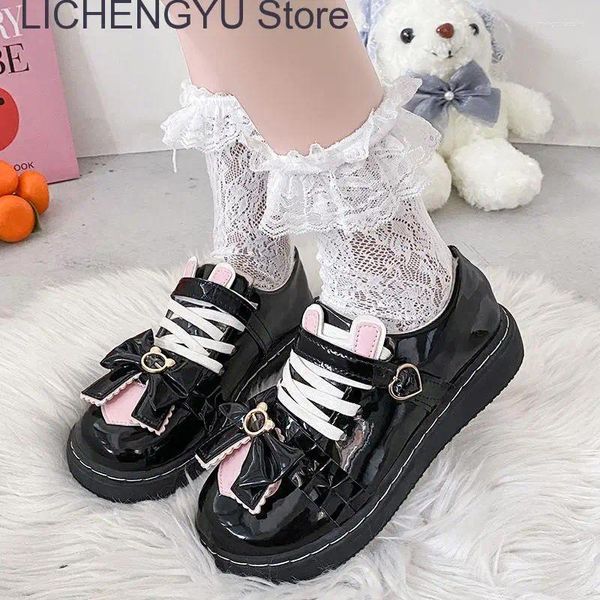 Chaussures décontractées 2024 Hiver Japonais Lolita Soft mignon Étudiant JK Uniforme Love Women Kawaii Bow Plush Warm Zapatillas Mujer
