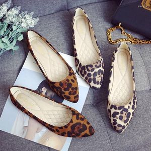 Chaussures décontractées 2024 Femme Spring Fashion Léopard pointu Point Suede Mandis femelle Femme Soft Sole Solid Mary Jane Banquet Big Size 31-43