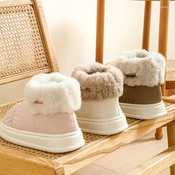 Chaussures décontractées pour femmes, bottes d'hiver montantes, unisexes, fourrure épaisse, peluche, garde au chaud, talons épais, grande taille, pour Couples, neige, 2024