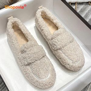 Zapatos informales 2024 Women Winter Winter Warm Outdoor Plush Design Luxwool Swool Lofa Cotton Flats de piel de oveja rizada cómodas