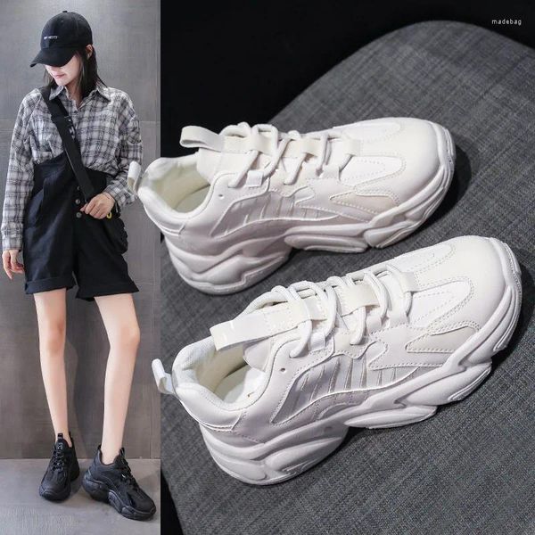 Zapatos informales 2024 Fashion Spring Beige Platform Sneakers Mujeres Corea Corea Negro Grueso Suela Gruida Vulcanize Wo