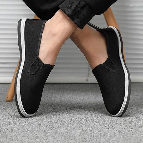 Zapatos casuales 2024Mens Canvas Primavera Verano Slip-on Unisex Hombre Moda Zapatillas Pisos Transpirable Negro Claro