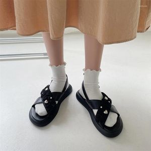 Casual schoenen 2024Summer Romeinse stijl damesschoenen met lage hakken plat rubber open teen geen hakandalen voor vrouwen