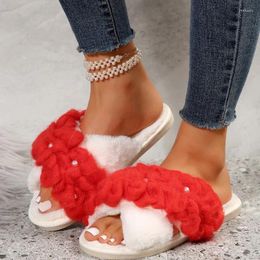 Chaussures décontractées 2024 Warm Fluffy Slippers Femmes Spring Faux Fur Floor Slides Flats Softs Furry Fashion Flip Flip Flops Zapatos Mujer