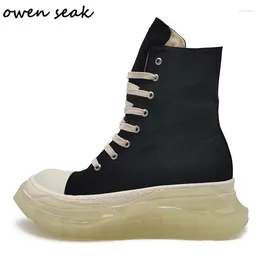 Casual schoenen 21SS Owen Seak Men Canvas Luxury Trainers Laarzen vat vrouwenhoogte toenemende zip high-top flats zwarte sneakers