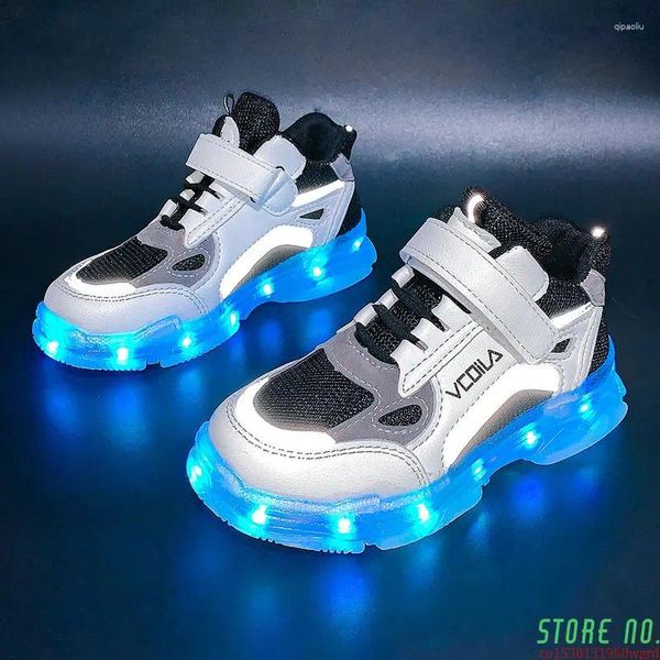 Chaussures décontractées 25-36 USB Charges Childs LED Solen Luminal Sneakers pour filles garçons enfants Mesh Breathable