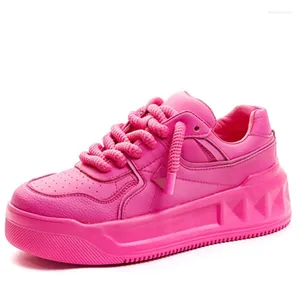 Casual Schoenen 5 cm Rose Roze Vrouwen Sneakers Platform Echt Leer Wit Klassieke Slip Op Lente Herfst Sleehak Klinknagels Vulcanzied