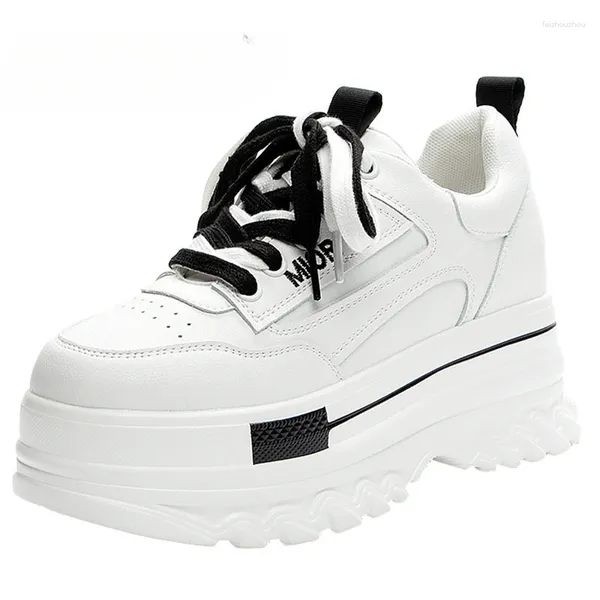 Zapatos casuales 8 cm de cuero genuino Vulcanize Platform de moda Wedge Women Sneakers Chunky Primavera Autumn Comfy