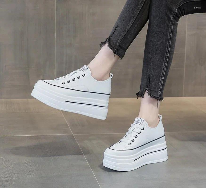 Sıradan Ayakkabı 8cm Orijinal Deri Vulkanize Yaz Yüksek Marka Rahat Bahar Sonbahar Platformu Kadın Tıknaz Sneaker Lefer