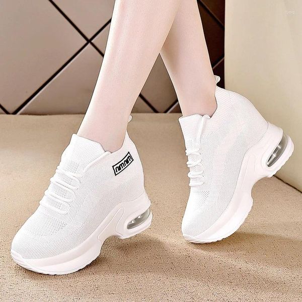 Chaussures décontractées 9,5 cm coins blancs respirant femme femme de mode mode sport de mode chunky talon caché plate-forme d'été Girls Sneakeers