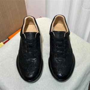 Zapatos casuales Todo fósforo Auténtica piel de avestruz Unisex Mujeres Hombres Zapatillas clásicas negras Cuero exótico genuino Mujer Hombre Zapatos planos con cordones