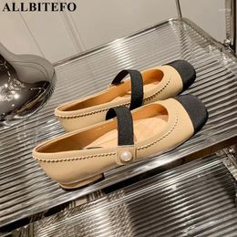 ALLBITEFO – chaussures décontractées à bout rond, confortables, souples, en cuir véritable, à talons bas, mode de rue, couleurs mélangées, talons de printemps pour femmes
