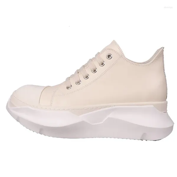 Zapatos casuales American High Street Design Rmk Owews Cuero de vaca Hombres Mujeres Zapatillas de plataforma beige Mocasines con cordones unisex