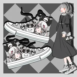 Zapatos informales Amy y Michael diseño Original Kawaii Lolita niñas lienzo pintado a mano estudiantes Zapatillas altas mujeres vulcanizadas