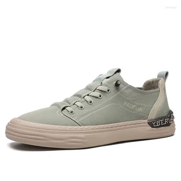 Zapatos Casuales Y Versátiles Sin Cuero Para Hombre En Tela De Seda De Hielo Verde Oliva Estilo Sin Cordones Con Suela Suave