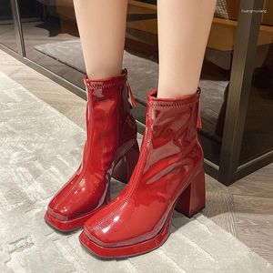 Chaussures décontractées Bottes de cheville mode sexy cuir épais talon haut haut de gamme mignon plate-forme gothique rouge zipper court mujer