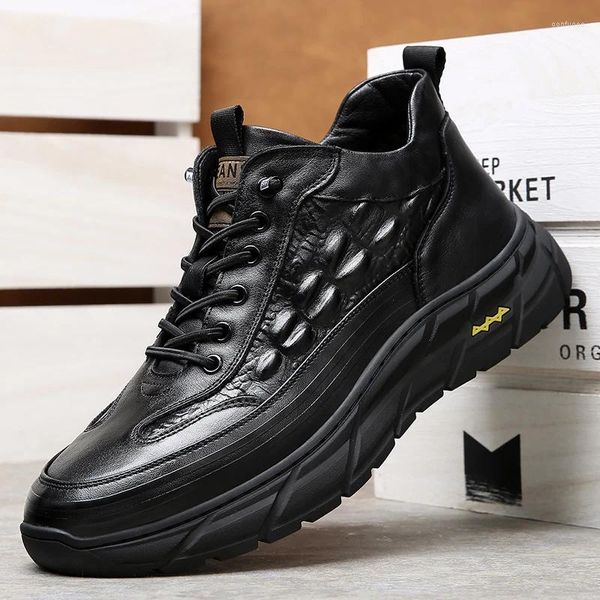 Zapatos informales Anti slip First Capeta Cow Whide Men Sneakers Classic Black Sport Sneeker Fashion Lace Up High Top