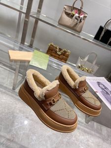 Casual schoenen Arabisch Reizen leer Wollen Dikke zolen designer laars luie wol Warme schoenen mode brief platform vrouw schoen Grote maat 35-42