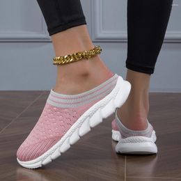 Chaussures décontractées Arrivée blanche grande taille à moitié pantoufles maillots sportifs polyvalents à plat baskets de mode rose