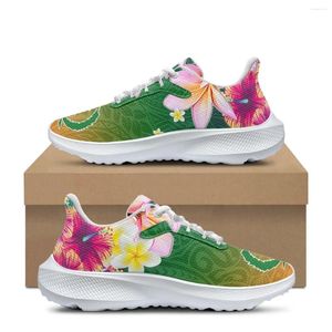 Zapatos informales con estampado de Frangipani polinesio para mujer, zapatillas clásicas con cordones, resistentes al desgaste, para deportes al aire libre, zapatillas planas para correr