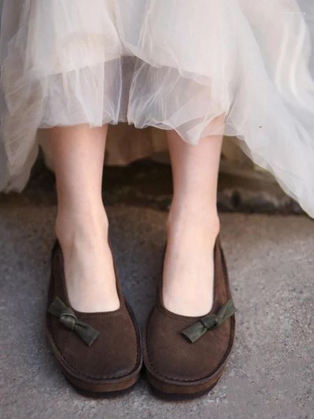 Zapatos informales Artmu Bow para mujeres 2024 Slip en mocasines Pisas hechas a mano Luxury Genuine Leather Ladies Sandalias de punta cerrada Retro
