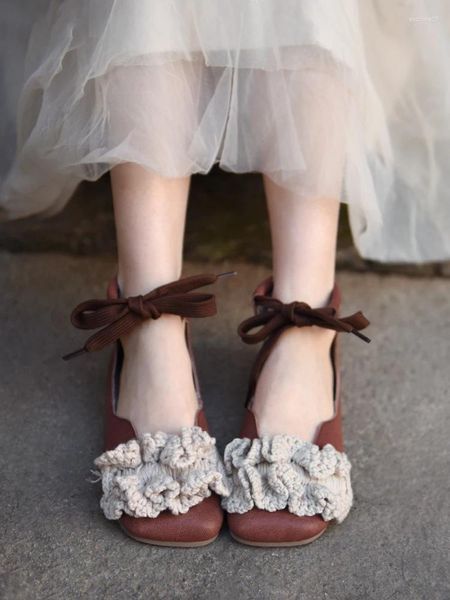 Zapatos informales Artmu Original Retro Handmade Nicho de mujer Genuine Leather Square Flower Flats Flats