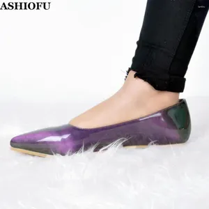 Casual schoenen ashiofu groothandel handgemaakte dames flats octrooi lederen feestkantoor slip-on groot formaat balletten avond mode