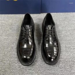 Chaussures décontractées Crocodile authentique Classic Solid Black Men Lace-Up Derby Oxfords Reulte Alligator Leather Male Business Dress Shoe