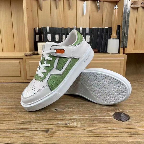 Chaussures décontractées Authentic Crocodile Skin blanc vert coloré Unisexe Femme masculin Femelle authentique Alligator Men à lacets à lacets à lacets