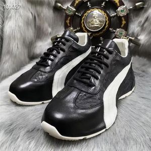 Chaussures décontractées authentiques exotiques autruche peau de la peau masque noire blanche sneakers véritables véritables vraies en cuir masculin à lacets de marche d'hiver
