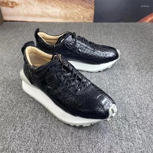 Chaussures décontractées Real Crocodile Peau Unisexe Style Sneakers Men Alligator en cuir exotique Alligator Anti-Skip Sole extérieure Flats à lacets masculins