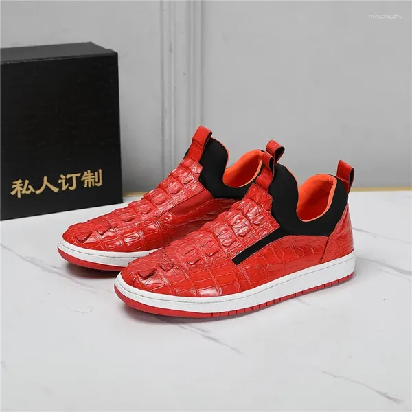 Zapatos casuales auténticos verdaderos de cocodrilo para mujeres unisex hombres chic rojo genuino exótico cocodrilo cuero hembra macho slip-peafes mocasines