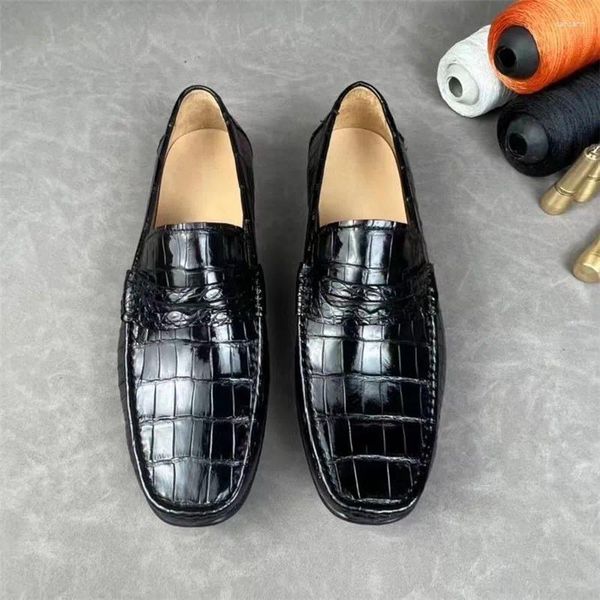 Zapatos casuales auténticos verdaderos verdaderos de cocodrilo Classic Black Men sólidos Moccasins genuinos exóticos cocodrilo cuero machas macho machas