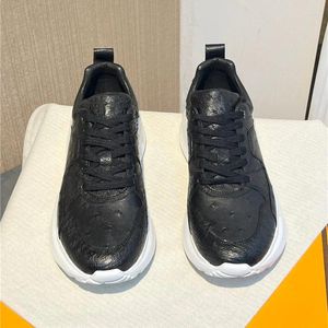 Casual schoenen Authentiek echte echte struisvogel huid mannelijke klassieke zwarte kleur sneakers echte exotische lederen mannen zachte veter wandelplats