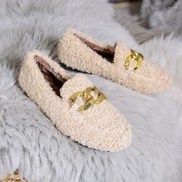 Chaussures décontractées automne et hiver en peluche pour vêtements d'extérieur pour femmes, mocassins plats confortables en velours antidérapants et chauds pour dames