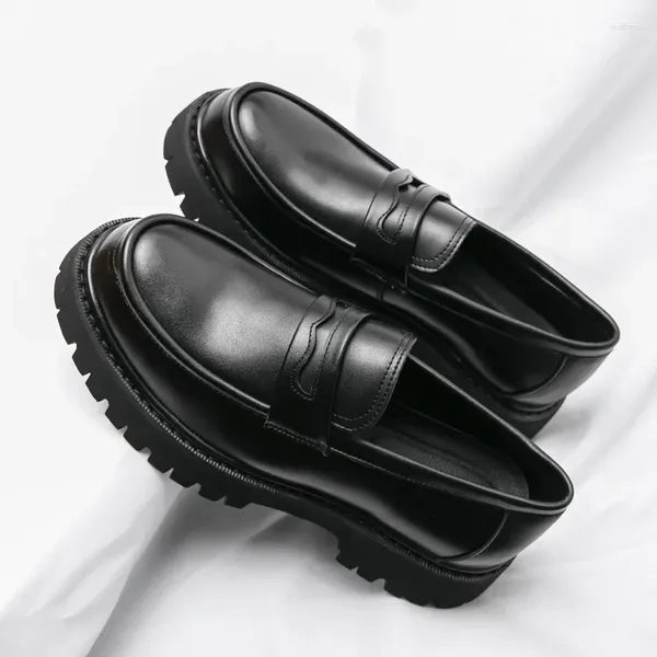 Zapatos Casuales Otoño Negro Oxford Hombres Suela Gruesa Muffins De Tapa Grande Cuero Formal De Negocios Sin Cordones